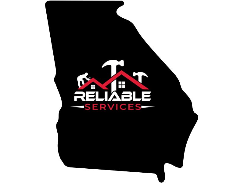 a black outline of Georgia with a logo and text