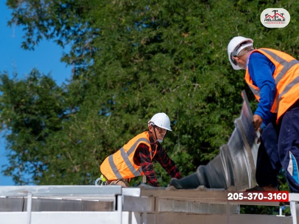 Reliable Services Roofing team working on a roof in Birmingham, AL