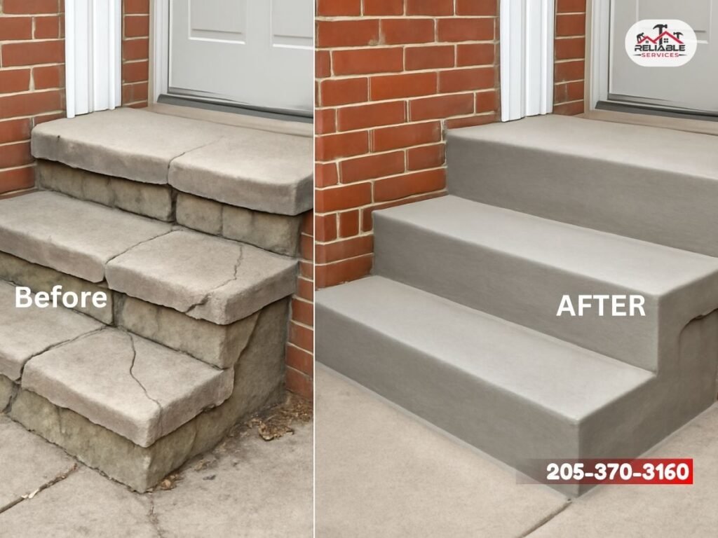 Cracked concrete steps before professional repair in Birmingham, AL