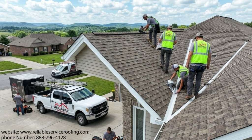 Close-up of new architectural shingle roof installation in Knoxville TN showing quality materials, ventilation, and durable craftsmanship