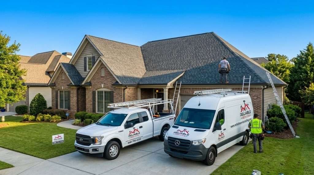 Completed storm damage roof repair in Atlanta GA featuring high-quality architectural shingles and enhanced curb appeal