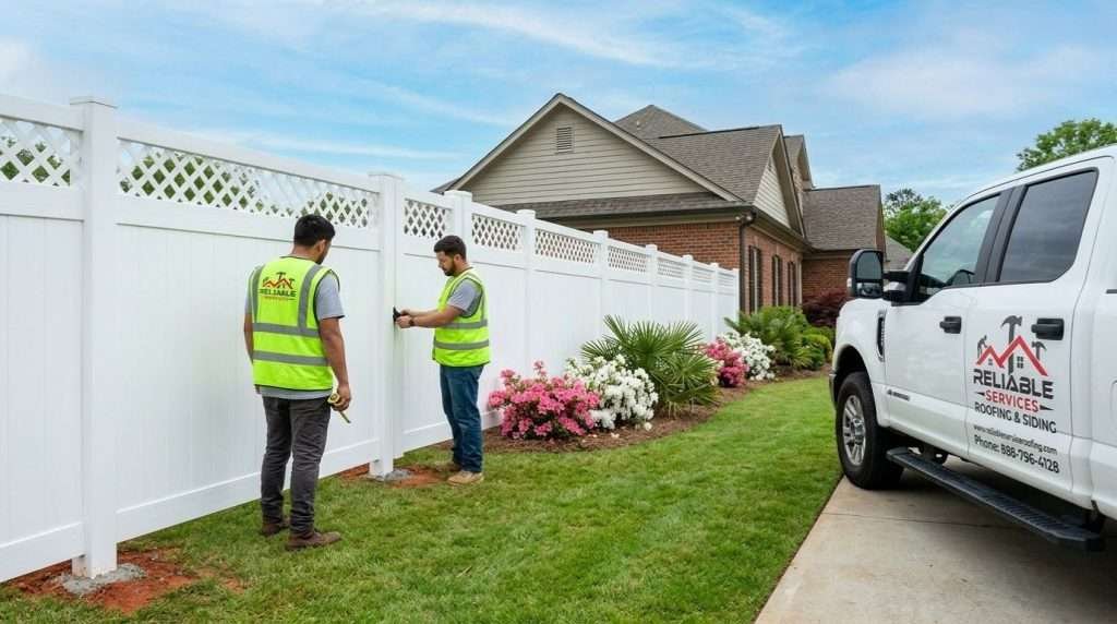 Durable white vinyl privacy fence in Decatur Atlanta GA, low-maintenance and weather-resistant installation by Reliable Services for ultimate backyard seclusion