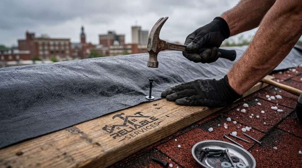 Emergency roof tarp installation details for Columbus IN storm damage protection