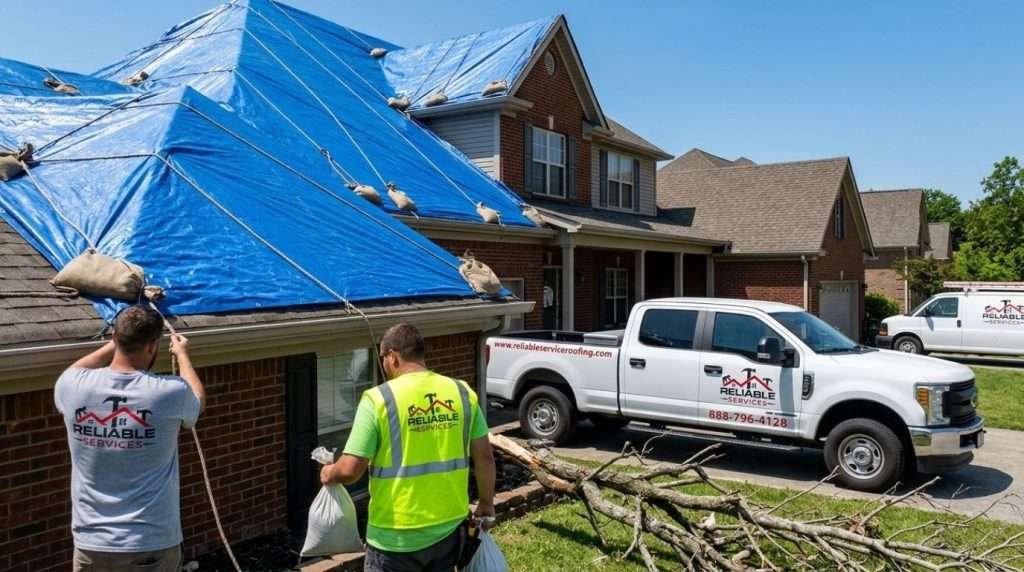 Emergency roof tarping completed by Reliable Services near University of Tennessee Knoxville after recent storm damage — fast local protection