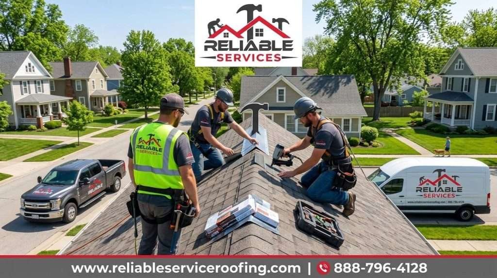 Expert roof repair Columbus IN on a local home by Reliable Services – fast, reliable roofing fixes in Columbus Indiana