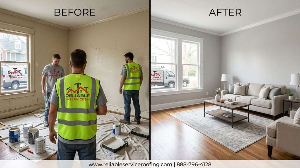 Interior painting Atlanta GA before and after – Reliable Services delivers flawless interior house painting results in Atlanta homes