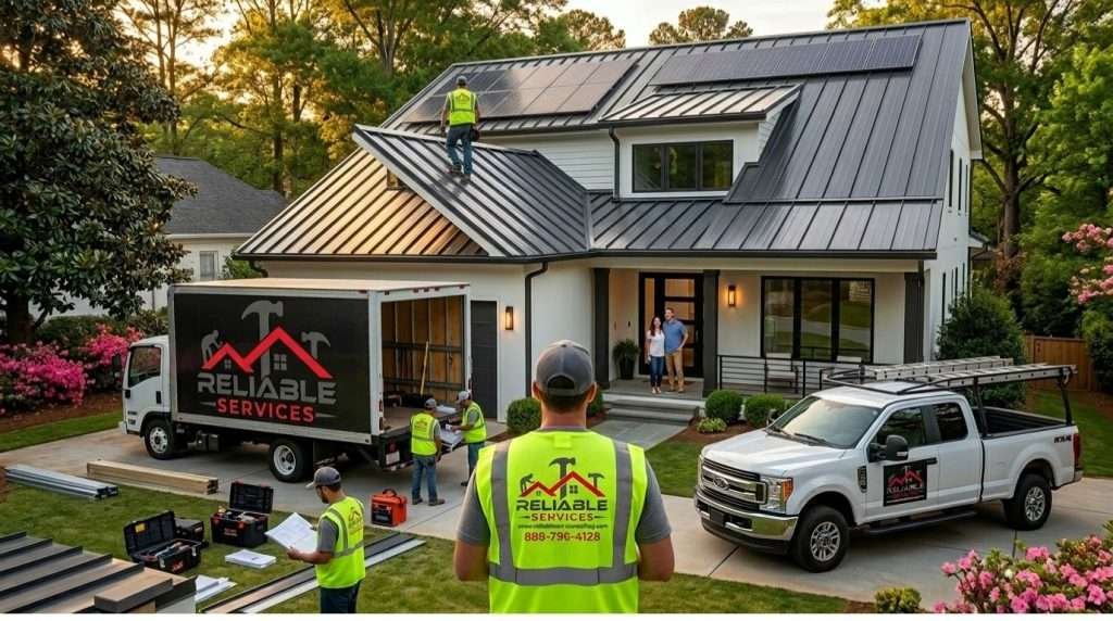 New standing seam metal roofing installed on modern home in Buckhead Atlanta GA by Reliable Services – durable, energy-efficient metal roof for Georgia climate