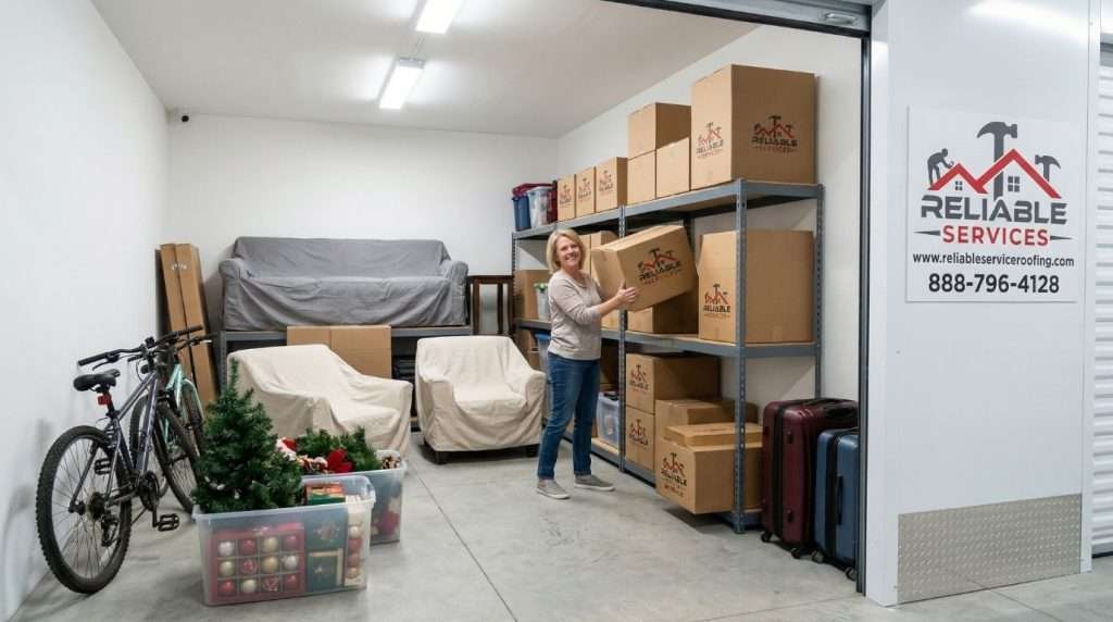Organized climate controlled storage unit filled with household items in Atlanta GA