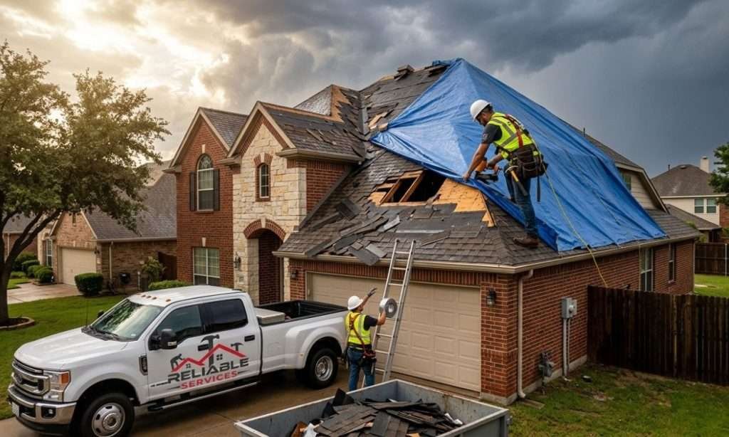 Rapid Storm Damage Roof Tarp Installation by Plano Roofing Experts