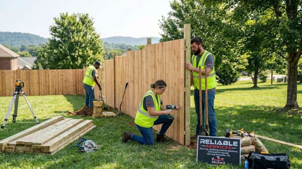 Private fencing Knoxville TN – Beautiful tall privacy fence installed by Reliable Services in a Knoxville backyard