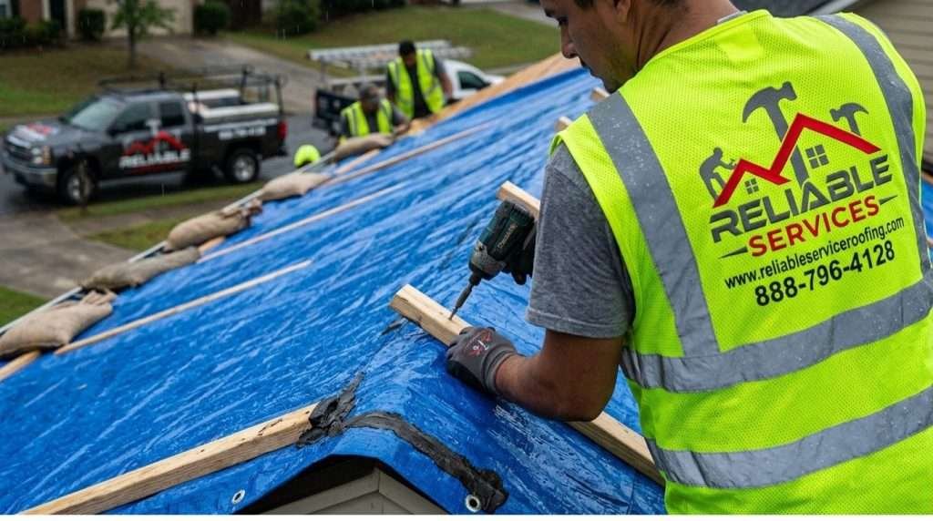 Secure emergency roof tarping installation in Atlanta GA – Reliable Services uses heavy-duty tarps, proper fastening and sealing to prevent water damage after storms