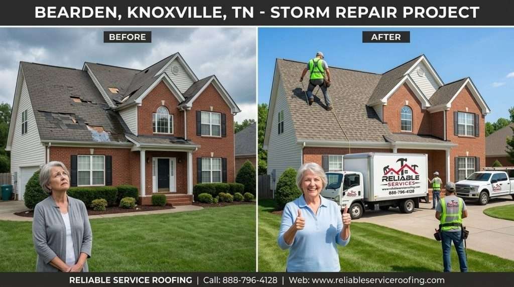 Successful storm damage roof repair case study in Bearden Knoxville TN by Reliable Services
