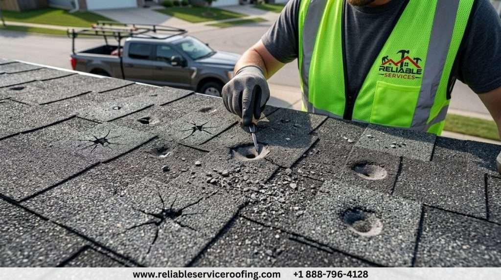 Homeowner reviewing roof damage with insurance adjuster during claim inspection process