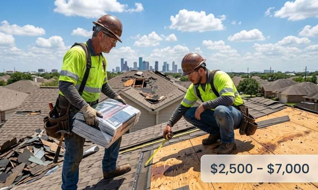 Houston Roof Repair Estimate – Professional Roofers Inspecting Damage