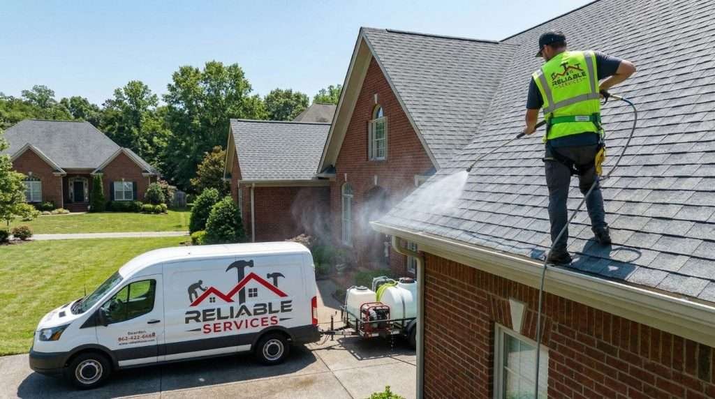 Pressure washing results on homes in Farragut and Knoxville TN neighborhoods by Reliable Services