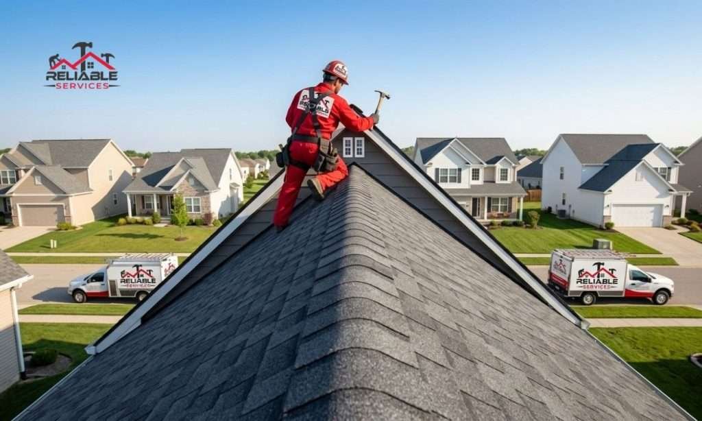 Residential Roof Installation - Roofer Repairing Shingled Roof