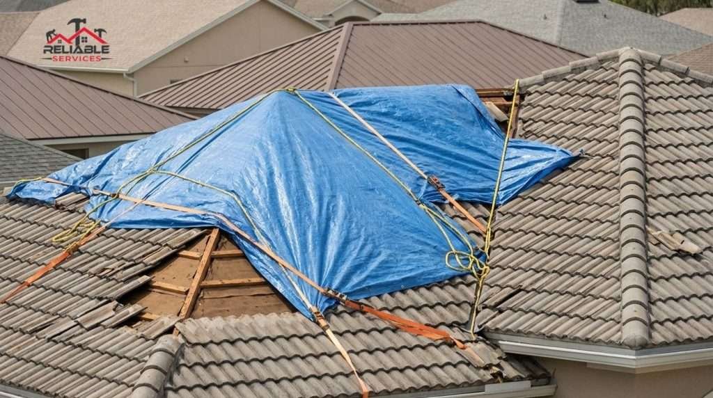 Roof Damage Contained with Emergency Tarp