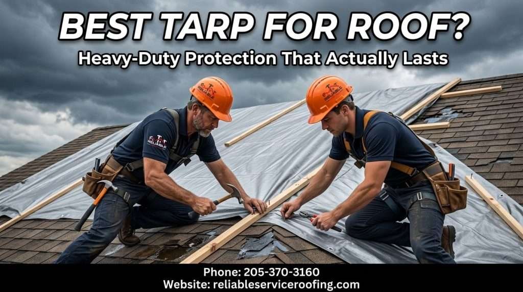 Best tarp for roof_ Professional roofers installing heavy-duty waterproof tarp in Birmingham AL