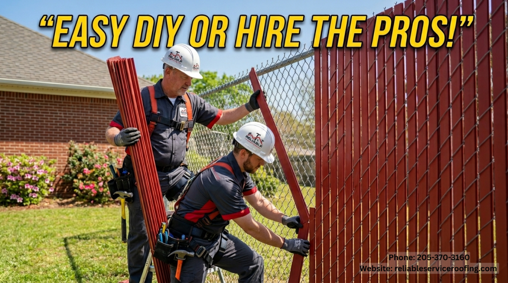 Birmingham roofers adding privacy slats to chain link fence