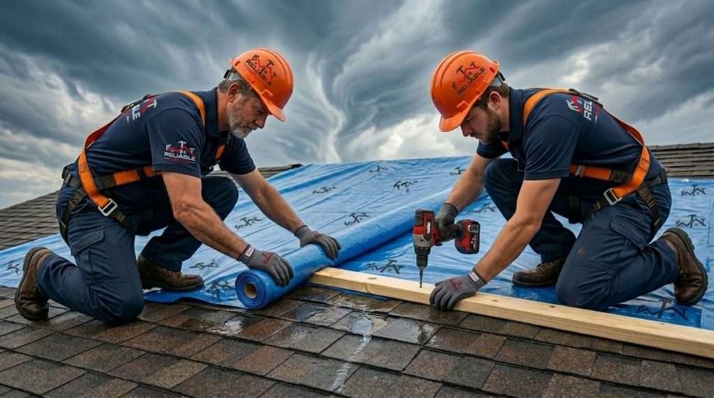 Board method for tarp on leaking roof - Birmingham AL