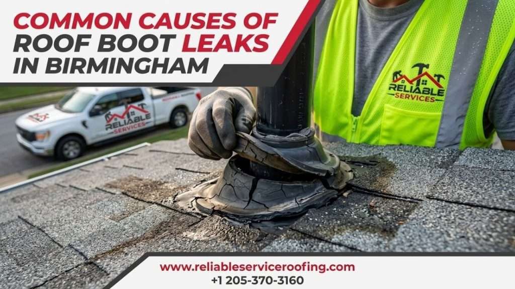Close-up of a leaking roof boot on Alabama roof