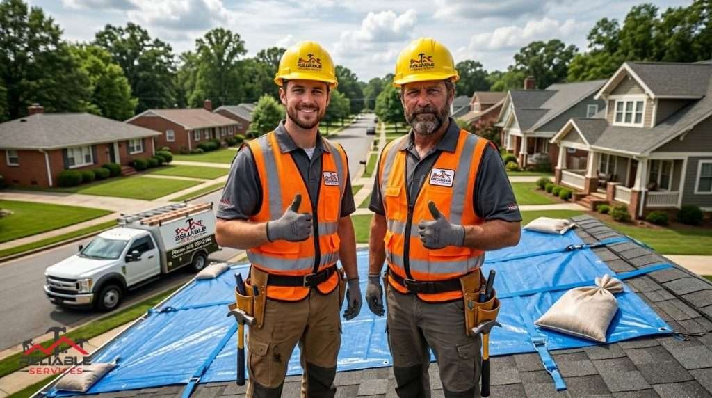 Completed emergency roof tarping job by roofing crew in Birmingham AL