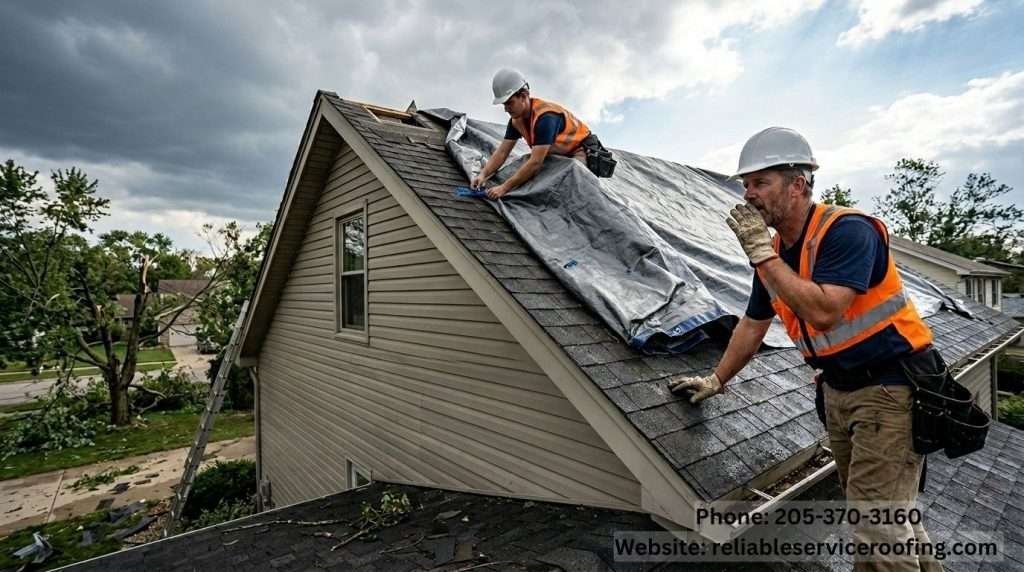 Emergency roof tarping Birmingham Alabama storm damage roofing contractor