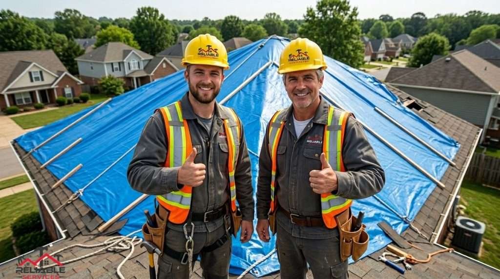 Professional roofers after tarping job Birmingham