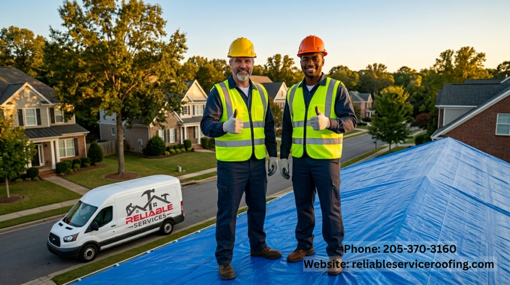 Reliable Service Roofing team tarping a roof in Birmingham Alabama