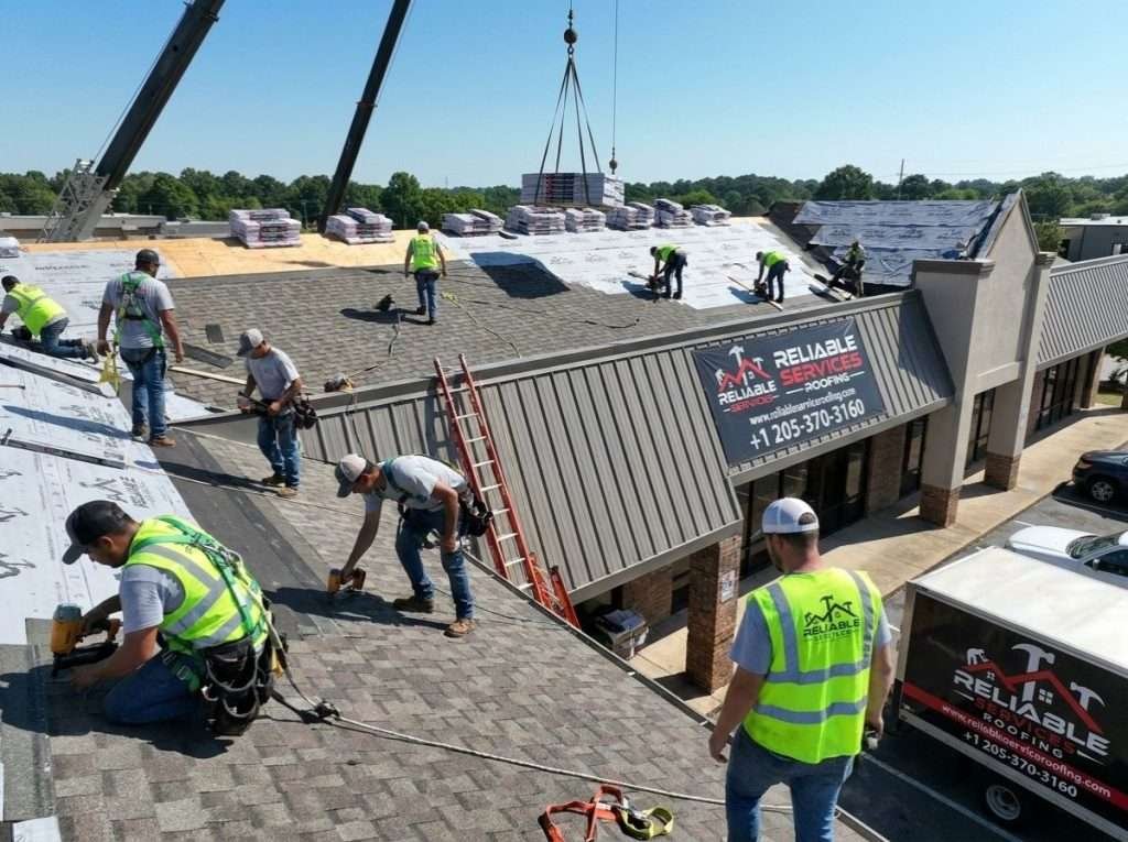 Professional roofing contractors replacing a commercial roof in Plano, TX – expert roof replacement services