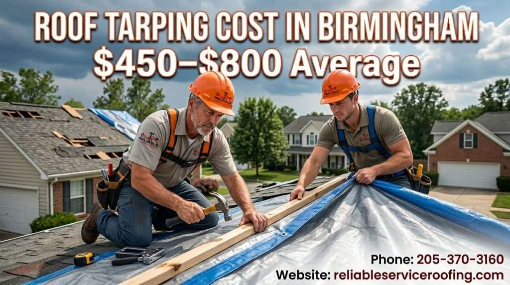 Roof tarping cost Birmingham AL – professional roofers installing tarp