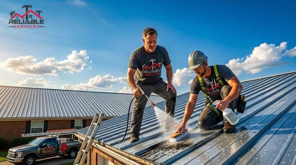 Step-by-step metal roof soft washing by Alabama pros
