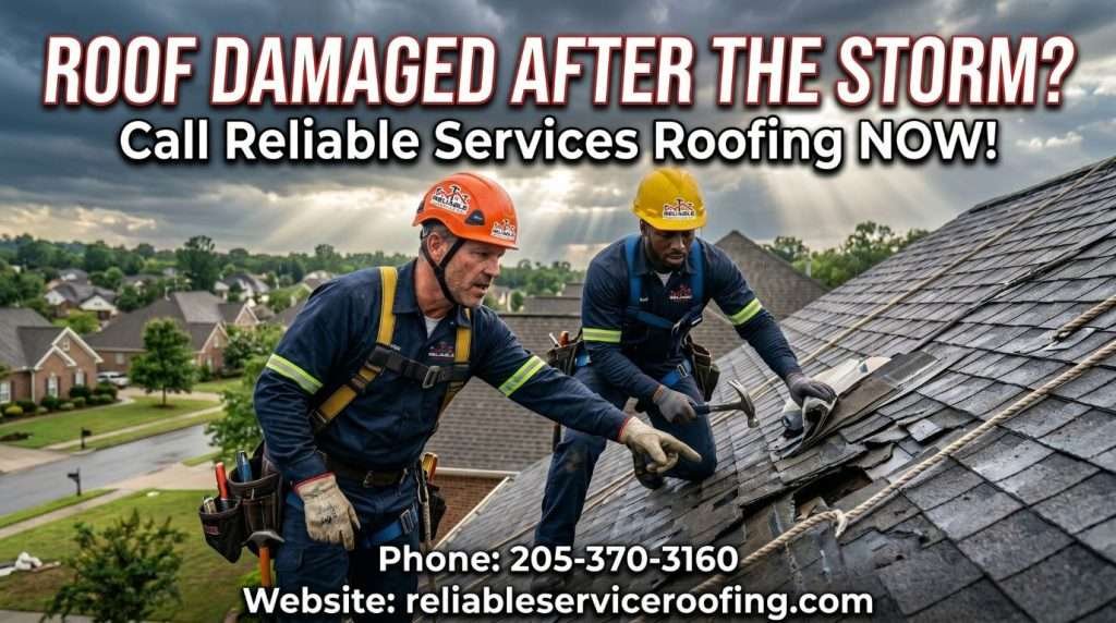 Storm-damaged roof inspection by Reliable Services Roofing Birmingham AL