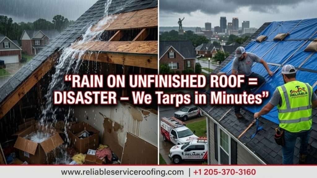 What happens if rain hits an unfinished roof Alabama - Reliable Service Roofing