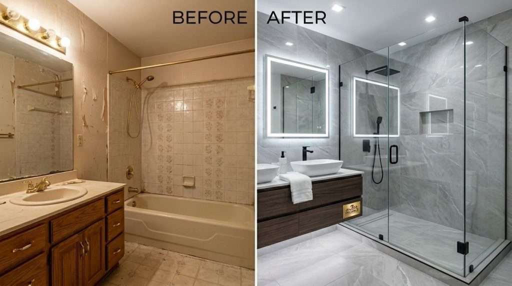 Bathroom remodel before and after Birmingham Alabama home value