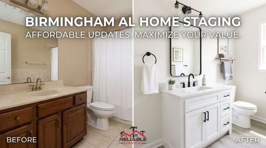 Before and after budget bathroom remodel Birmingham AL header