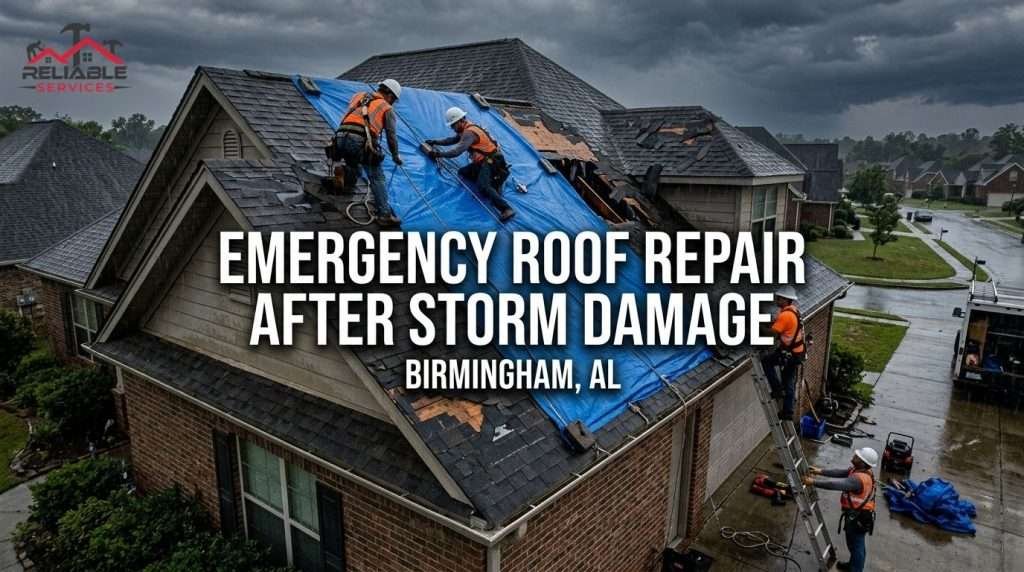Emergency roof repair after storm damage in Birmingham AL