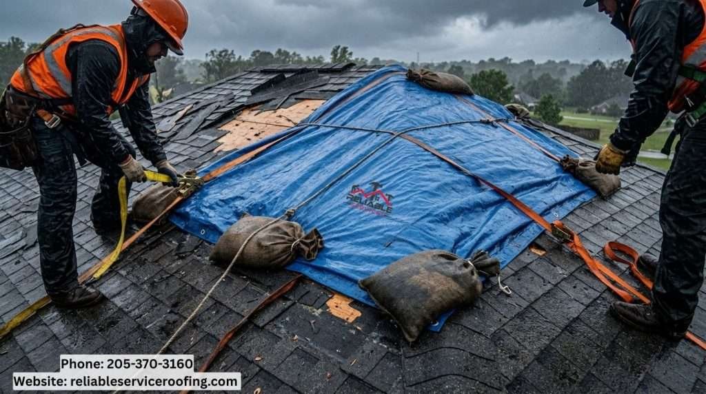 Emergency roof tarping after storm damage Birmingham AL