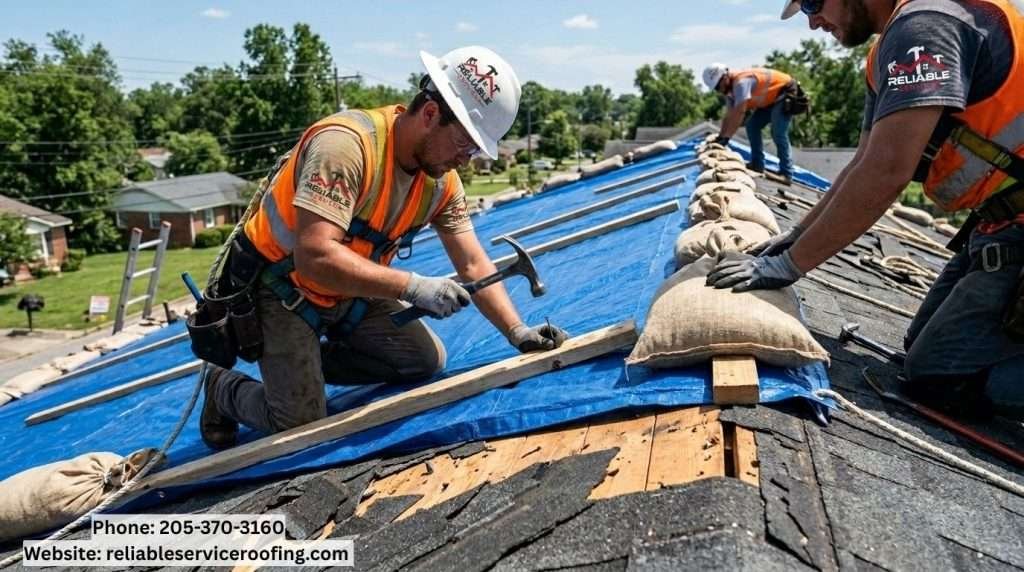 Emergency roof tarping after storm damage in Birmingham AL