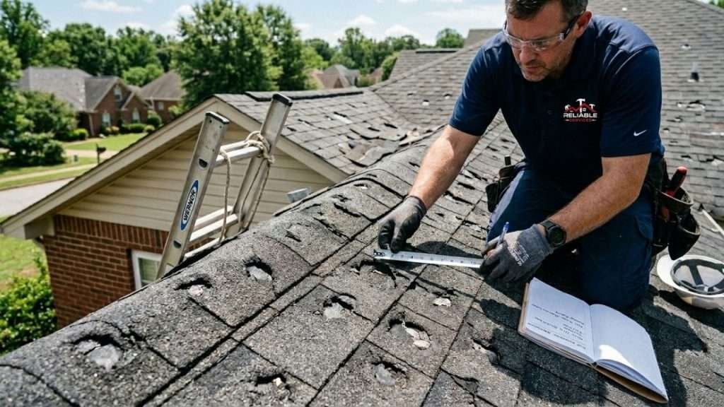 Hail-damaged roof shingles