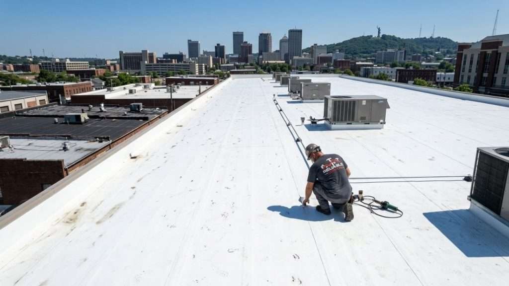 Highly reflective TPO roof reducing energy costs in Birmingham AL