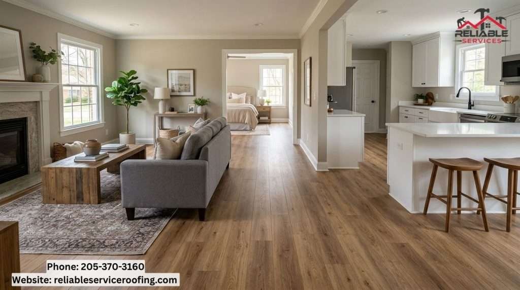 LVP flooring in bedroom and living room