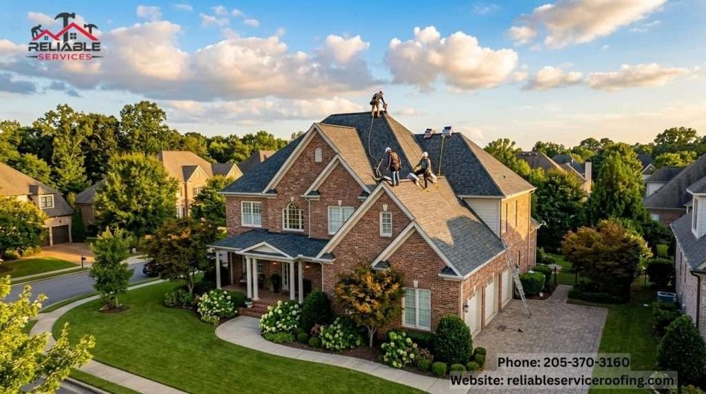 New architectural shingle roof on a brick home in Birmingham, Alabama