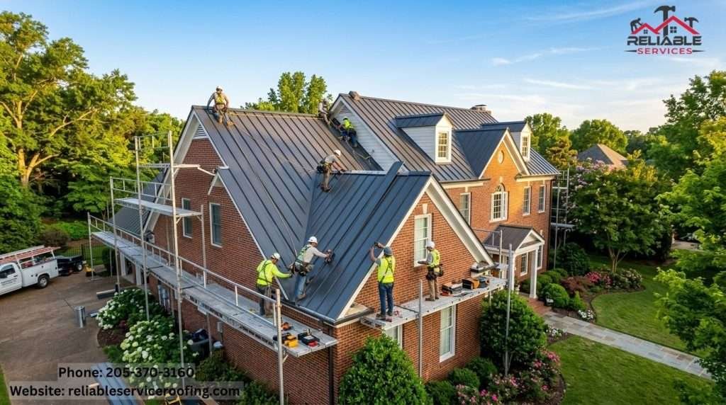 New standing seam metal roof installation on brick home in Birmingham AL