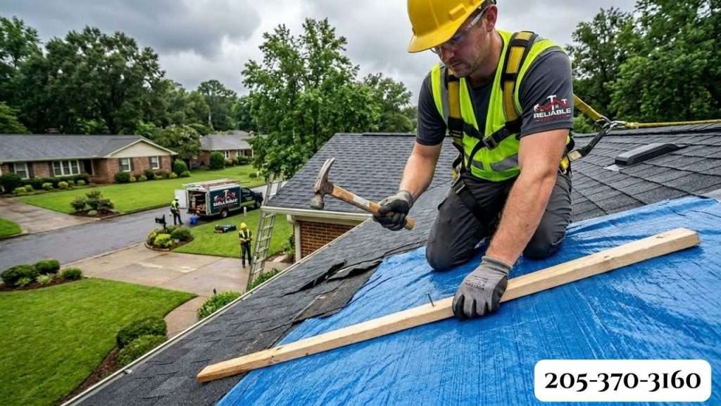 Professional emergency roof tarping service after an Alabama storm