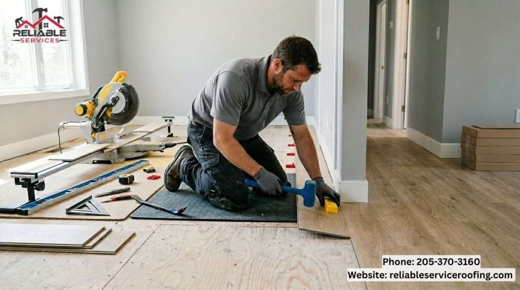 Professional installing luxury vinyl plank flooring