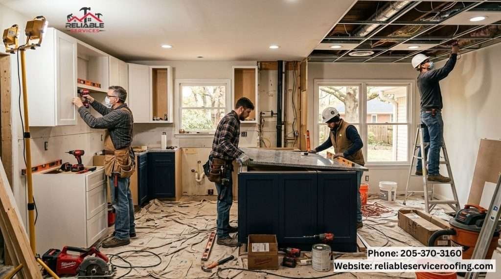 Professional kitchen remodeling process and installation work in Birmingham Alabama