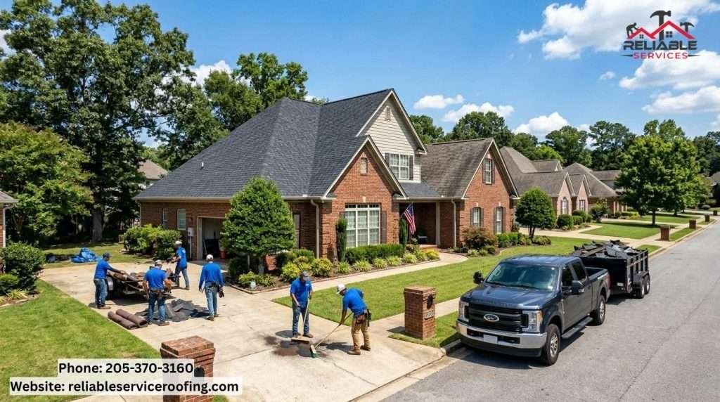 Professional storm damage roof repair completed in Birmingham Alabama