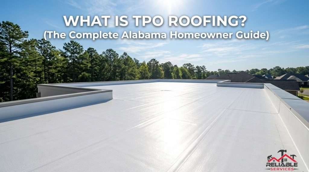 Roofing professional inspecting finished white TPO flat roof