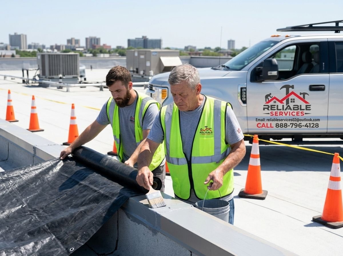 Reliable Services roofing contractor consulting with a client